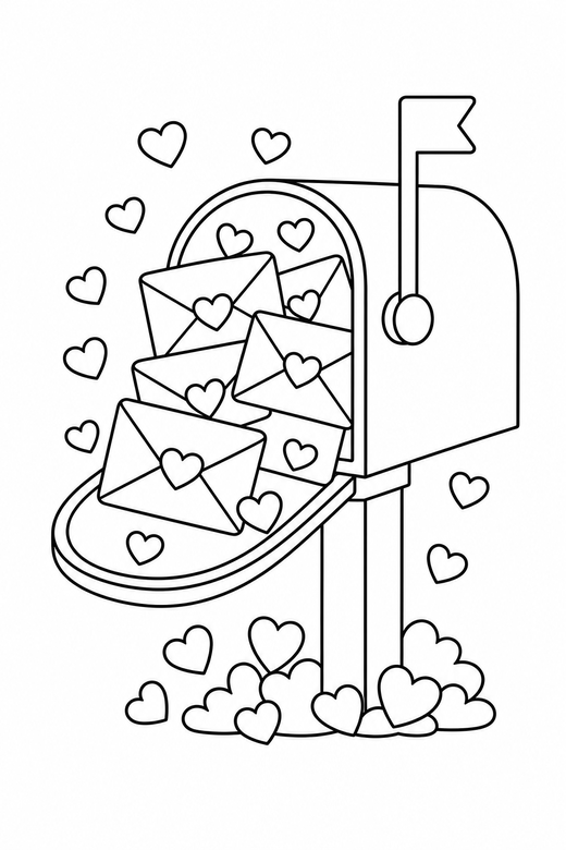 Full mailbox made of small hearts, color online