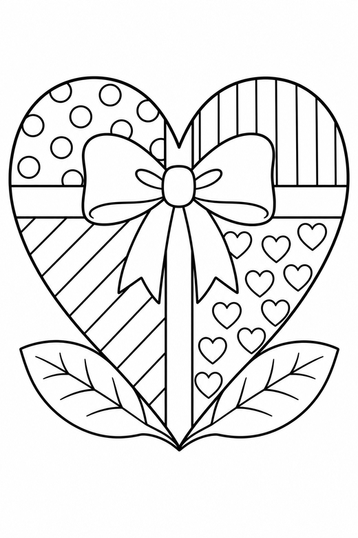 Ribboned heart patterned with leaves, color online