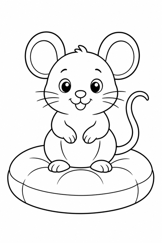 Mouse sitting on a cushion, color online