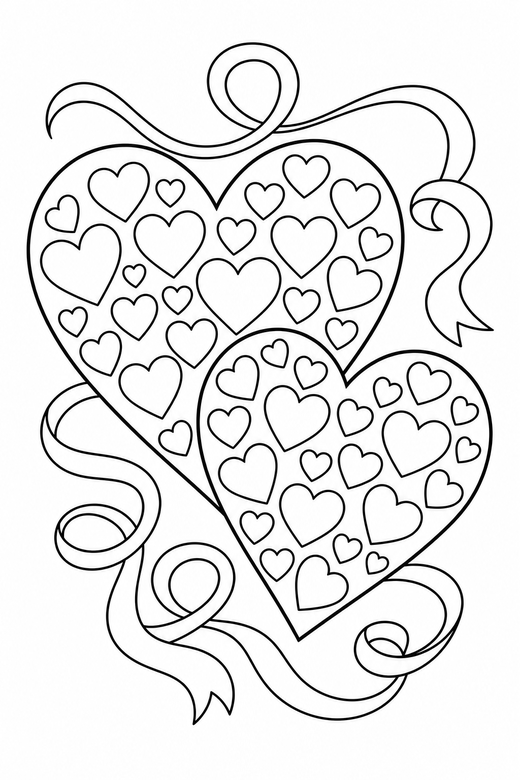 Linked hearts made of small hearts, color online
