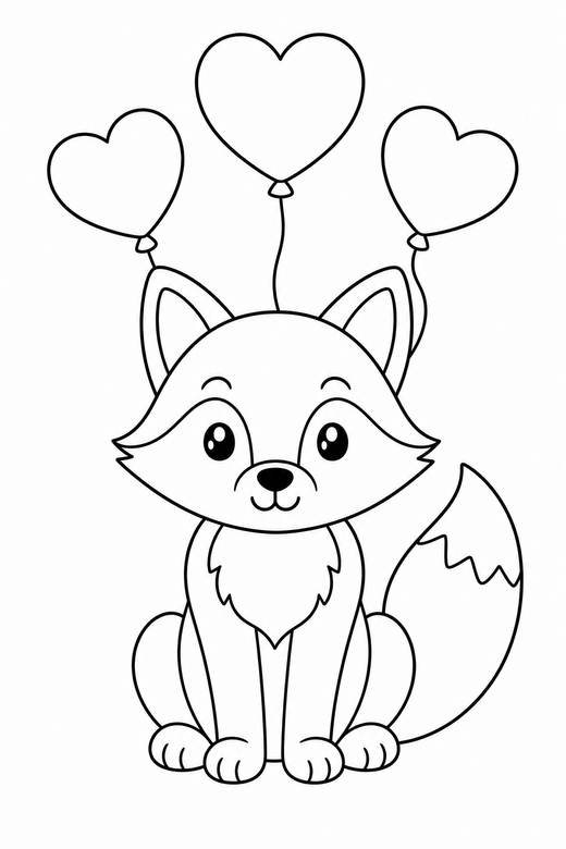 Fox sitting with balloons, color online