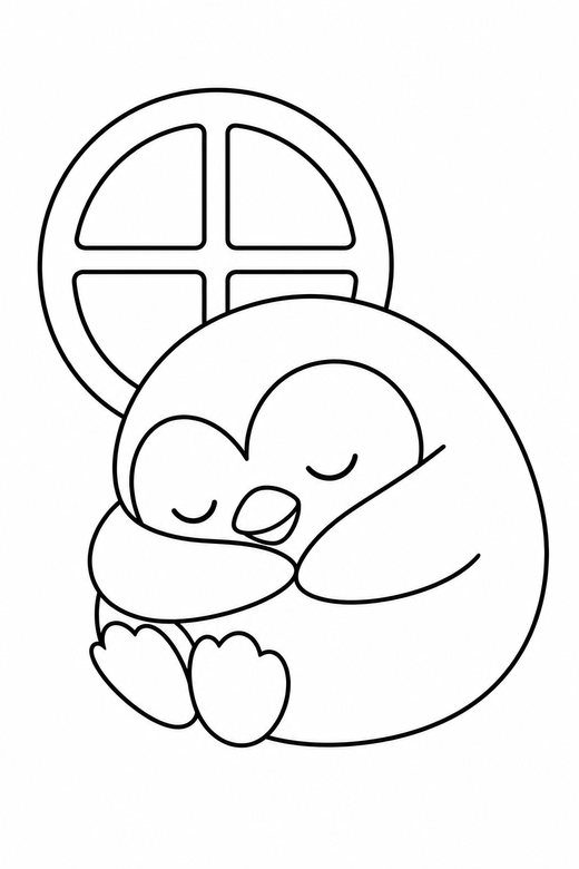 Penguin sleeping by a window, color online