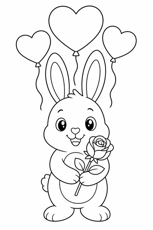 Bunny with a rose with balloons, color online