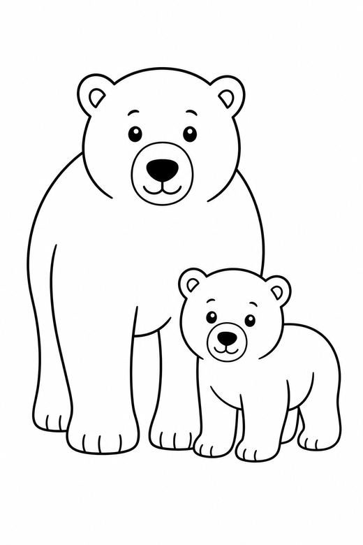 Polar bear and cub, color online